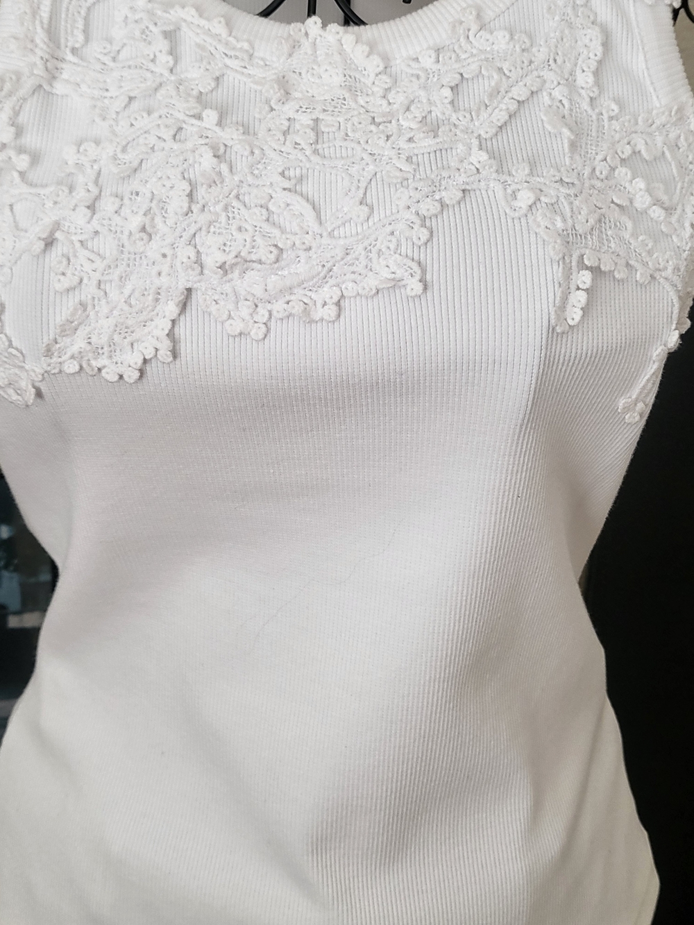Caroline Constas, White Lace-Embellished Sleeveless Tank Top